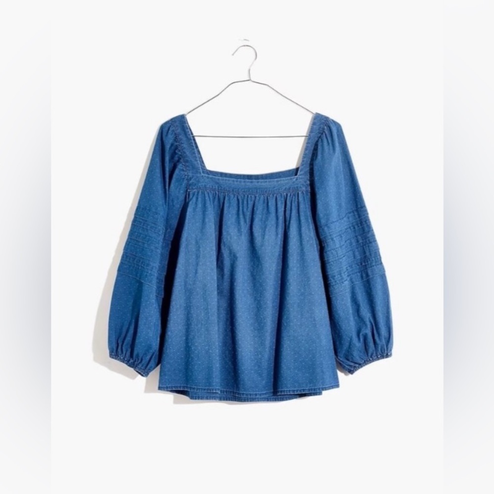 Madewell Square Neck Pleated Puff Sleeve Blouse